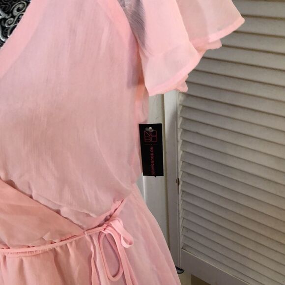 NWT Off Shoulder Hi Lo Chiffon Dress in Perfect Pink - Picture 8 of 13